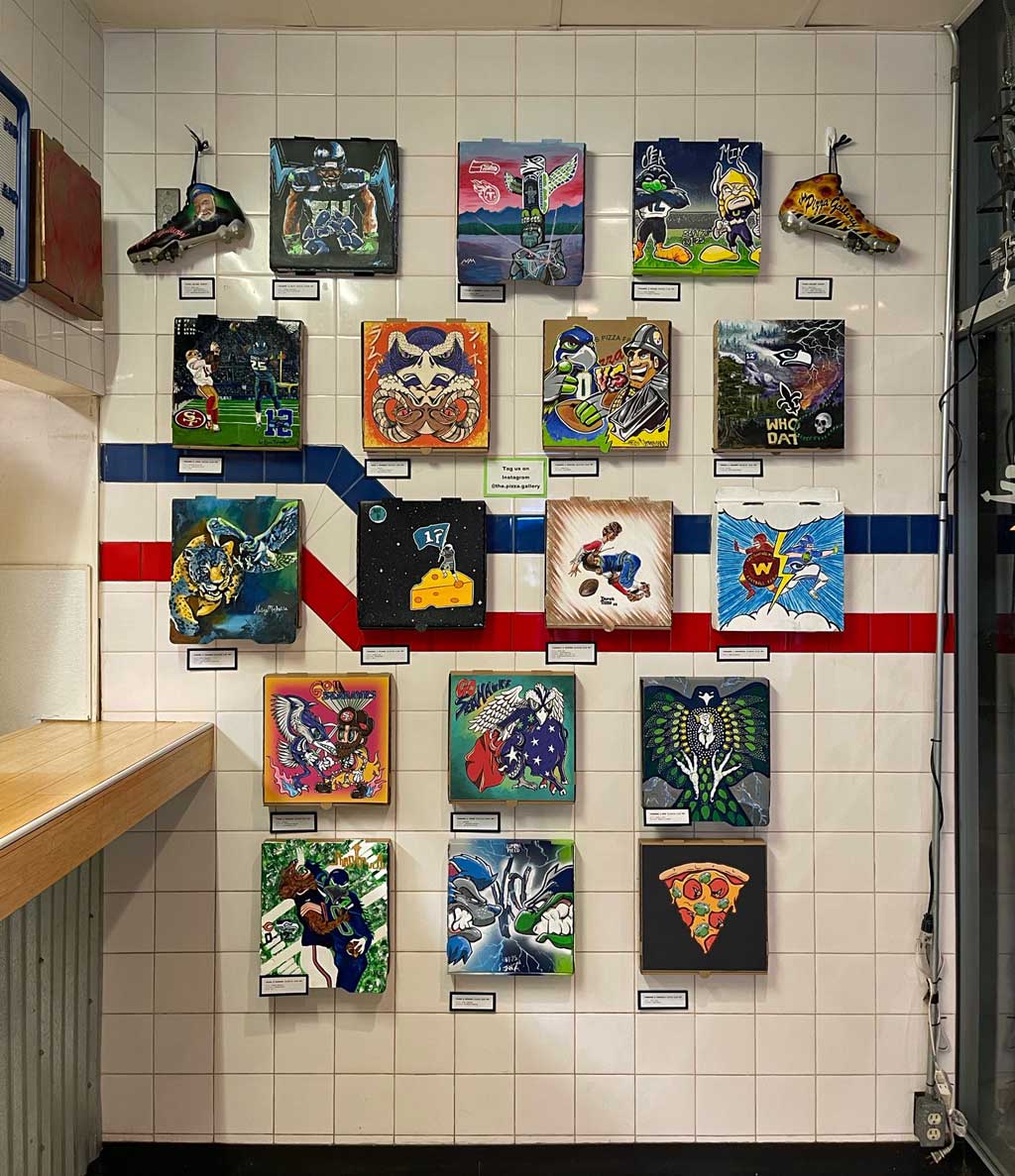 Original box art celebrating Seahawks on display at Burien's Pizza Gallery  - The B-Town (Burien) Blog