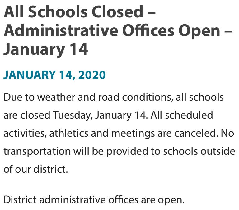 Highline Public Schools closed 1/14/20