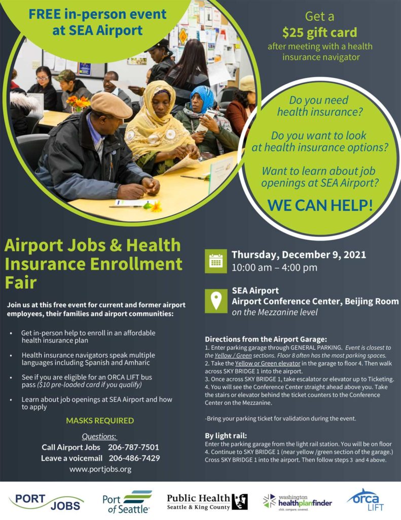 FREE in-person health insurance event at Sea-Tac Airport this Thursday, December 9 1