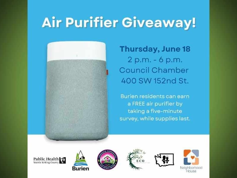 Burien residents can receive free air purifiers at event on Thursday, June 18