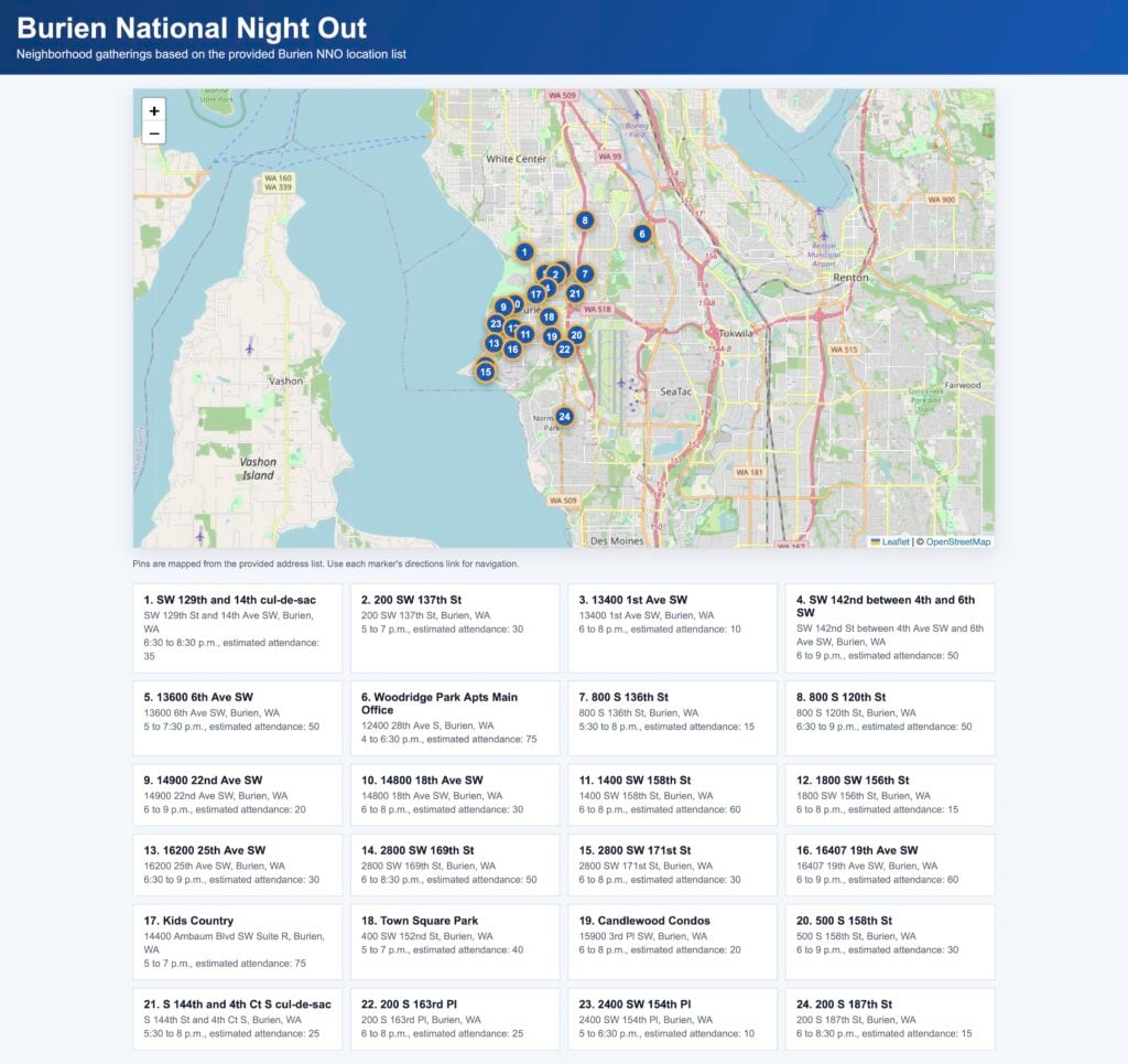 Burien National Night Out Map