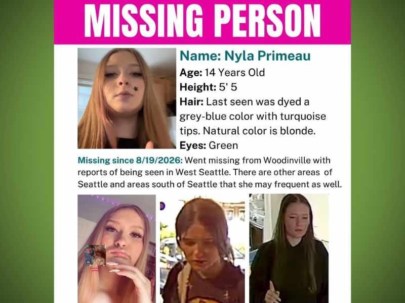 MISSING: Missing teen Nyla Primeau may frequent areas south of Seattle