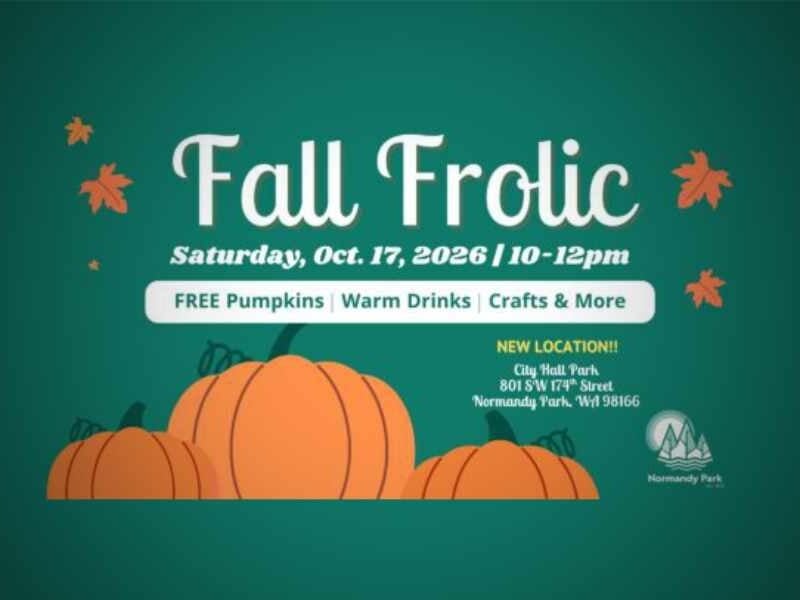Normandy Park’s Fall Frolic brings free pumpkins, costume exchange & more to City Hall Park Saturday, Oct. 17